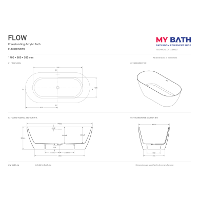 Akrilinė Vonia FLOW BATH FREESTANDING 170x80 cm 4