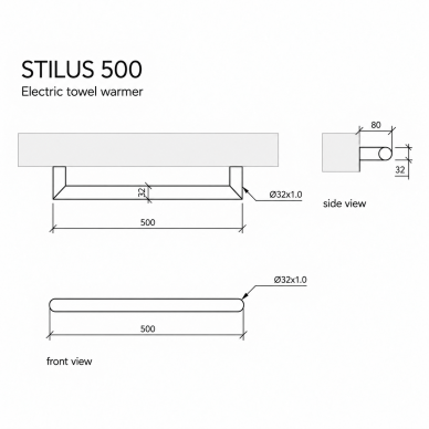 Rankšluosčių džiovintuvas Stilus 500, Nerudijantis plienas 1 Rankšluosčių džiovintuvas Stilus 500, Nerudijantis plienas 1